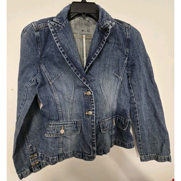 Reserved Jean Jacket Womens Medium Blue Denim Two Button Pockets Cotton - Picture 1 of 15